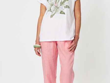 Sarah Rib Coral Waist Linen Pant For Sale