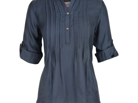 Greta Pintuck Navy Cupro Shirt Discount