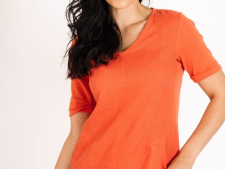 Tazz Papaya Linen Dress w Rib on Sale