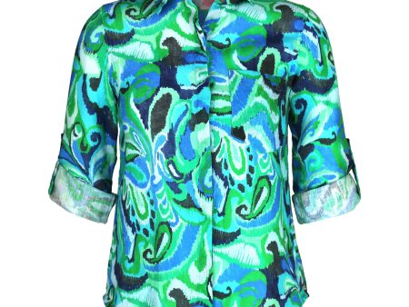 Kelly Shirt Green Paisley Print Linen For Cheap