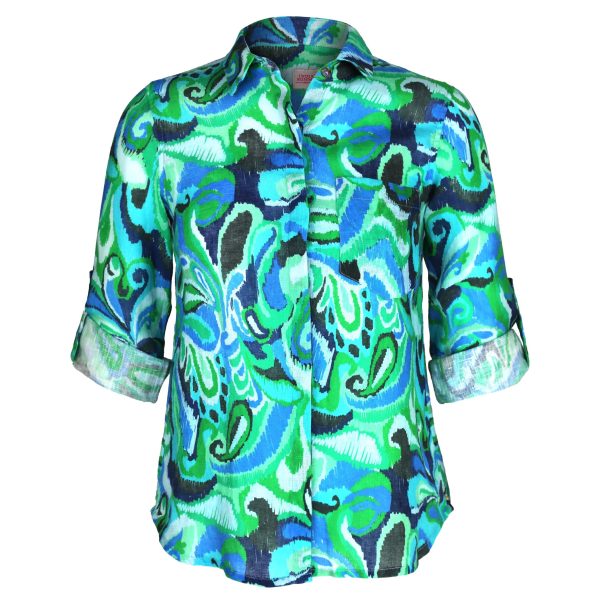 Kelly Shirt Green Paisley Print Linen For Cheap