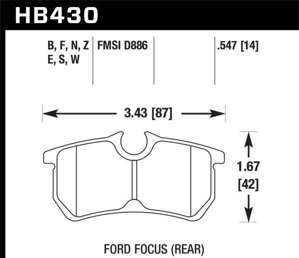 2001-2007 FORD Focus FRONT BRAKE PADS- w  rear disc Rear brake pad (HAWK HB430F.547) Online